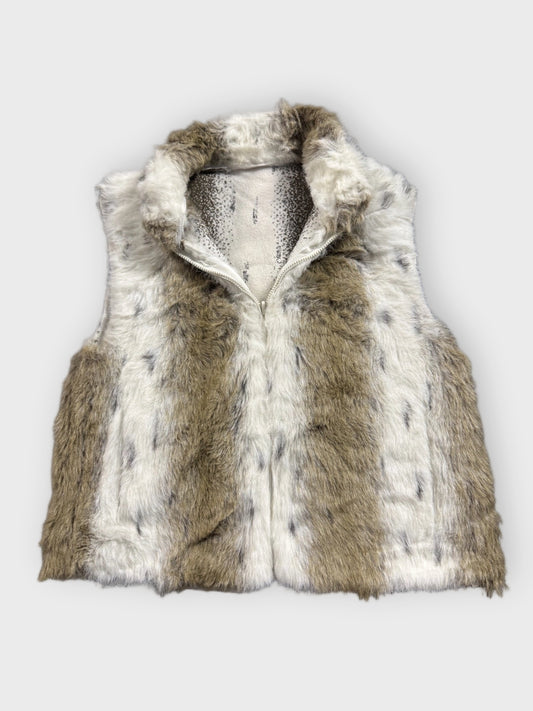 Vintage White Brown Faux Fur Vest Women (L)