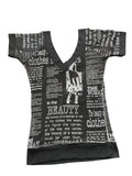 Black Text Print V-Neck Top (M)