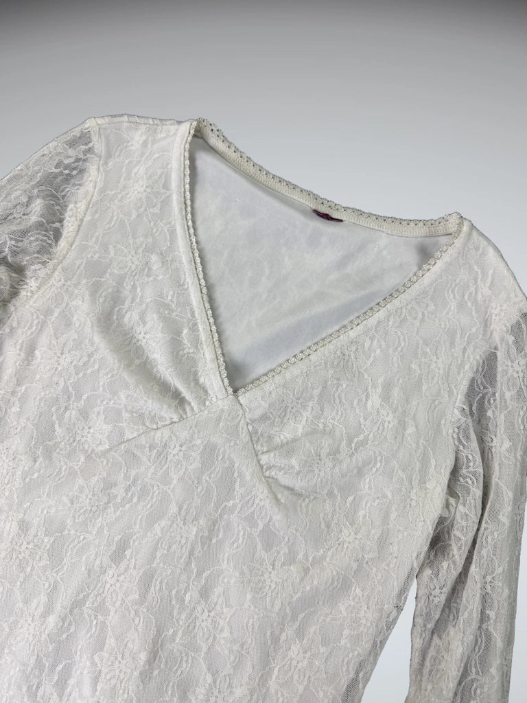 Romantic White Lace Bell Sleeve Top (S)
