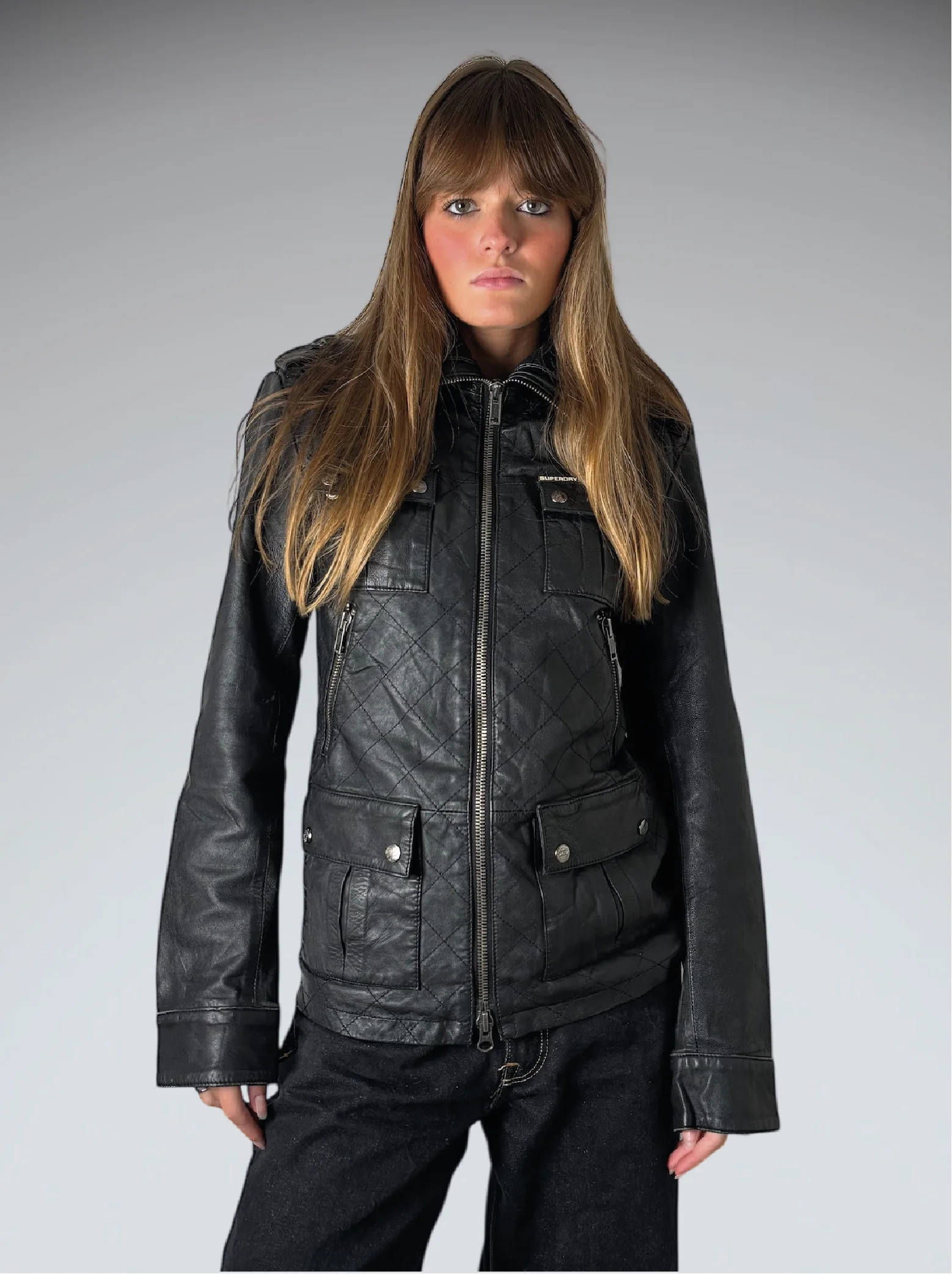 Superdry Black Vintage Leather Coat (S)