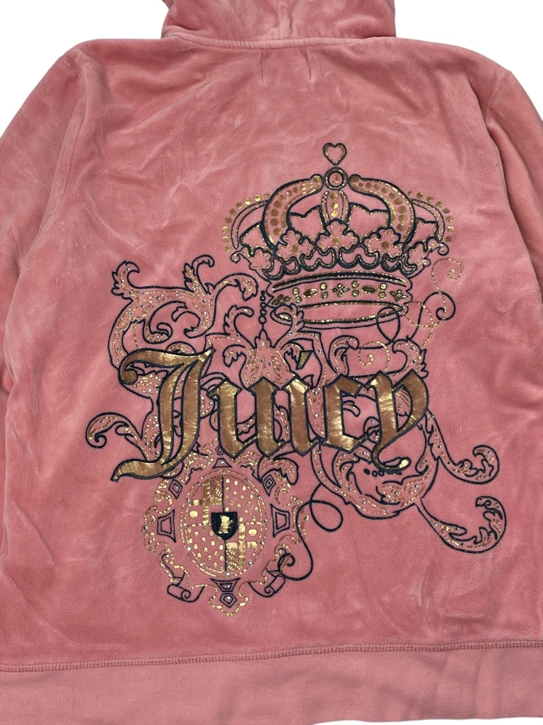 Pink Velour Crown Zip Hoodie (XL)