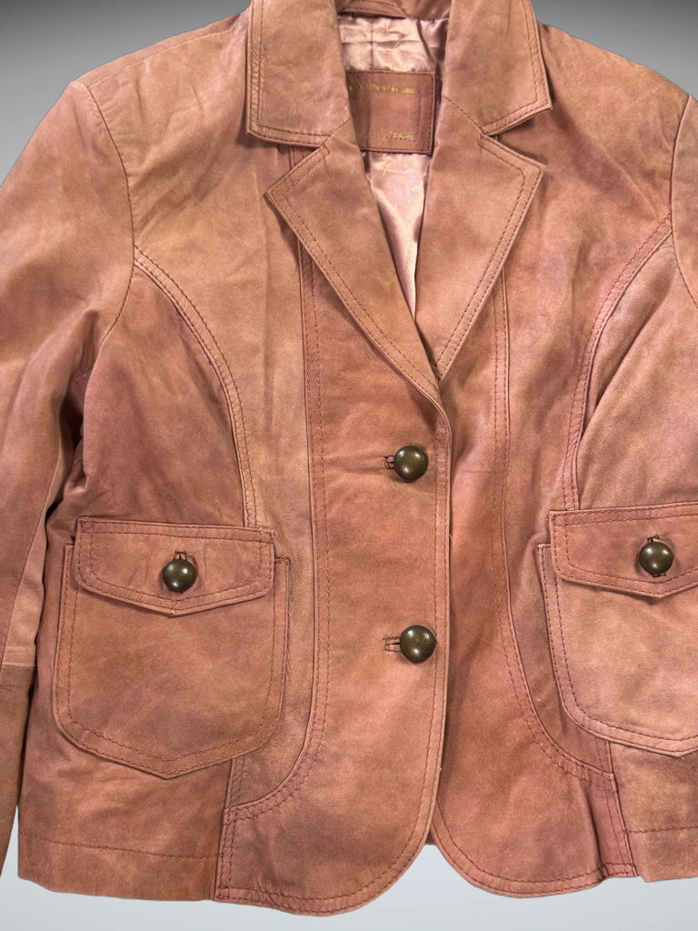 Vintage Pink Genuine Leather Coat Women (M)