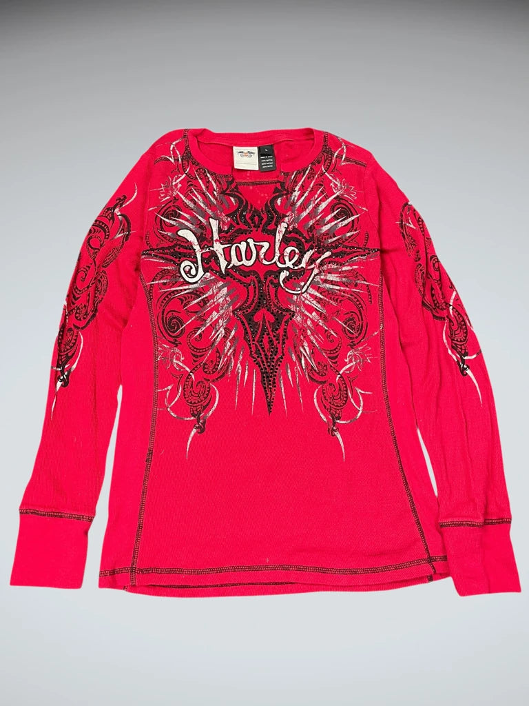 Harley davidson red print longsleeve (L)