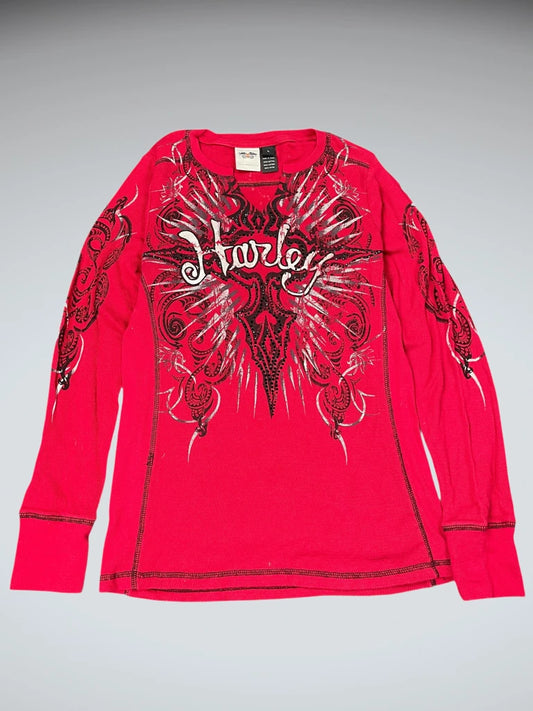 Harley davidson red print longsleeve (L)