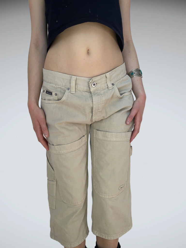 Beige Utility Cargo Capri Pants D&G Y2K Vintage Core (M)
