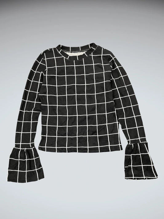 Black and White Checkered Bell Sleeve Top (S)