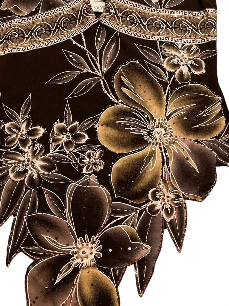 Brown Floral Asymmetrical Halter Top (S)