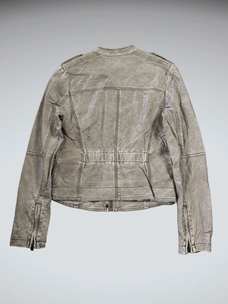 Earthtone Grey Faux Leather Racing Jacket Women (M)