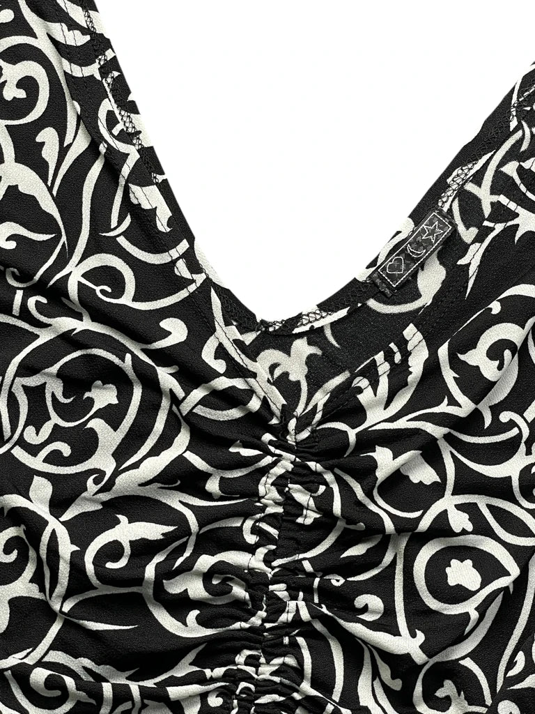 Black and White Baroque Pointed Hem Top (XS)