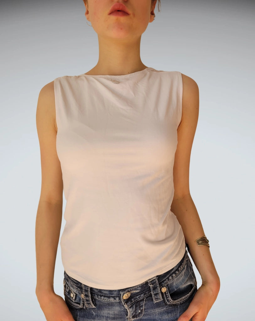 White Fitted Vintage Tank Top (L)
