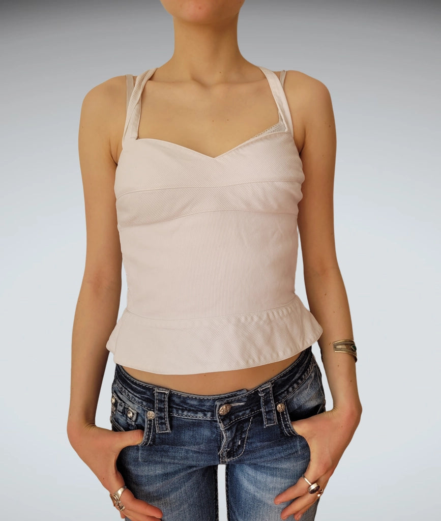 White Structured Corset Peplum Top (S)