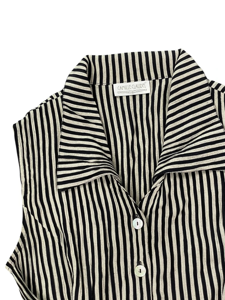 Camille Claude Striped Sleeveless Button Top (S)