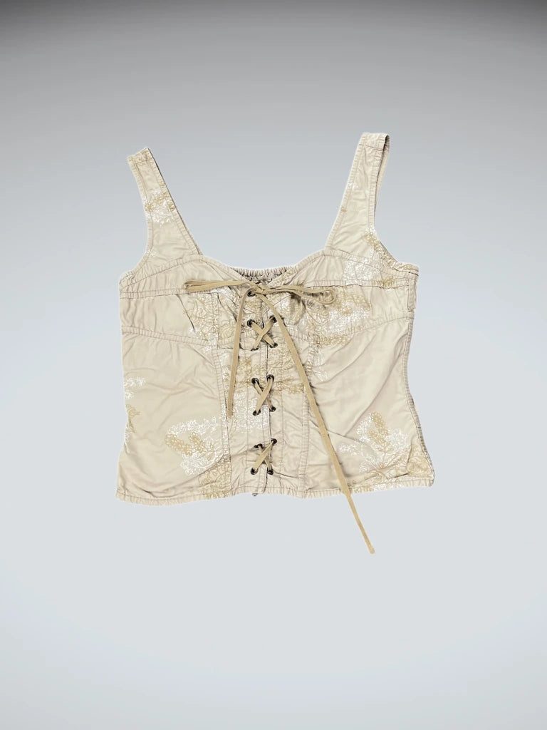 Lingerie Beige Lace-Up Corset Top (XS)