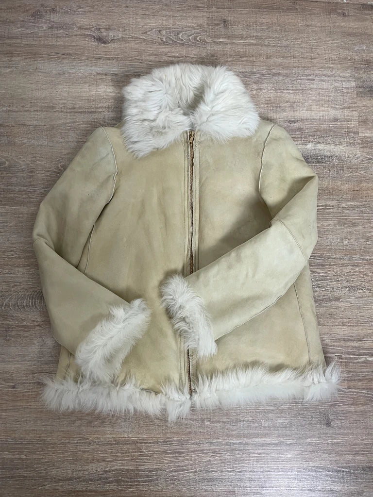 Leather jacket with faux fur