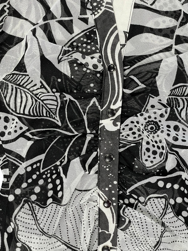 Cadve Floral Black White Pattern Vintage Top (XS)
