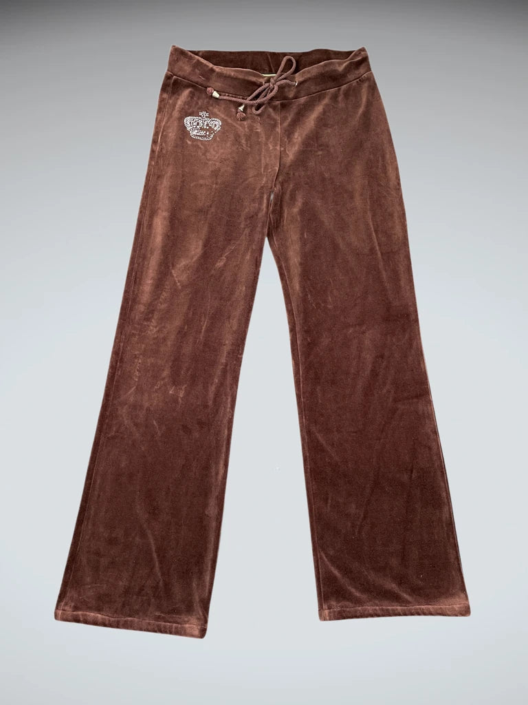 Brown Velour Pants with Rhinestone Crown (L)