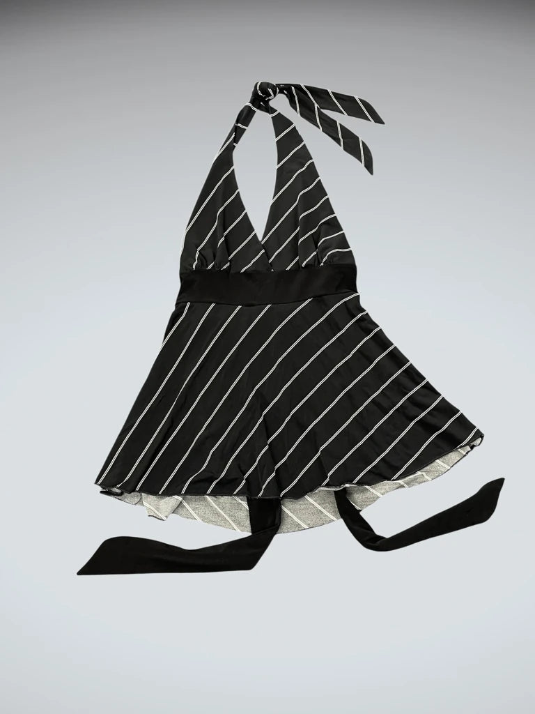 Black Striped Halter Dress Top (XXS)