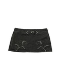Black Cotton Mini Skirt with Rhinestone Trim (L)