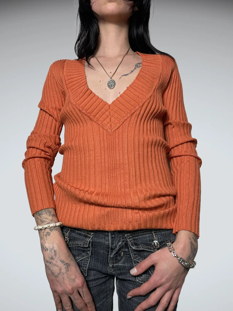 orange v neck jumper