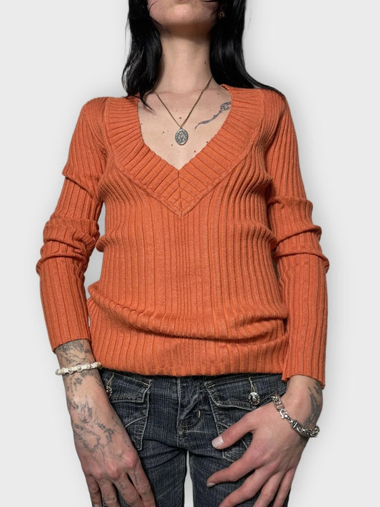 Orange V-Neck Jumper (L)