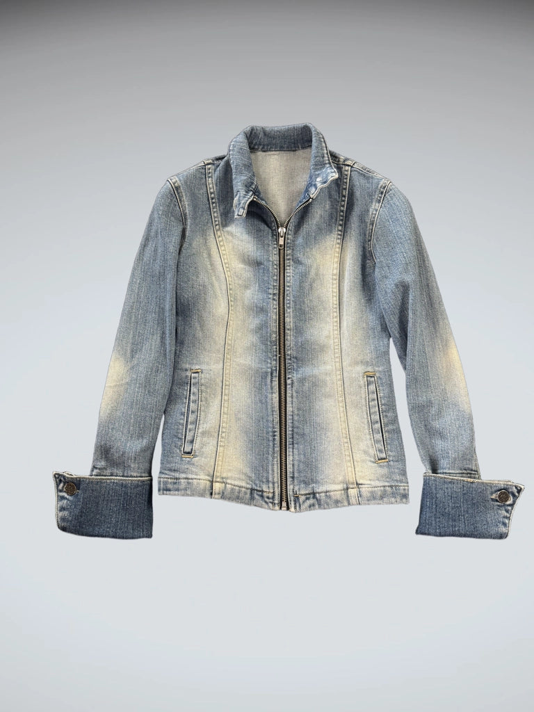 Fitted Blue Denim Zip Jacket Women (S)