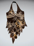 Brown Floral Asymmetrical Halter Top (S)