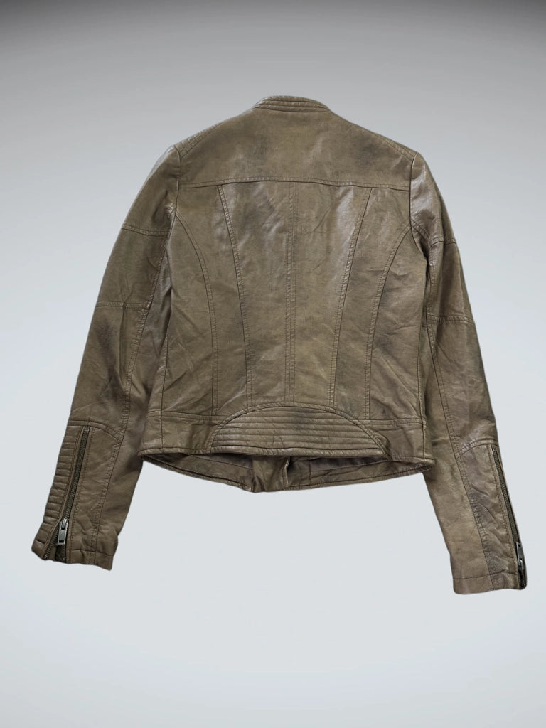 Vintage Brown Faux Leather Button Jacket Women (M)