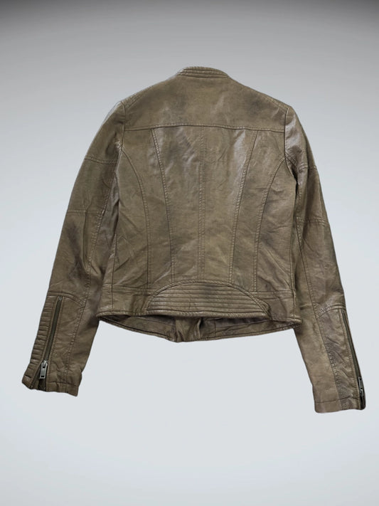 Vintage Brown Faux Leather Button Jacket Women (M)