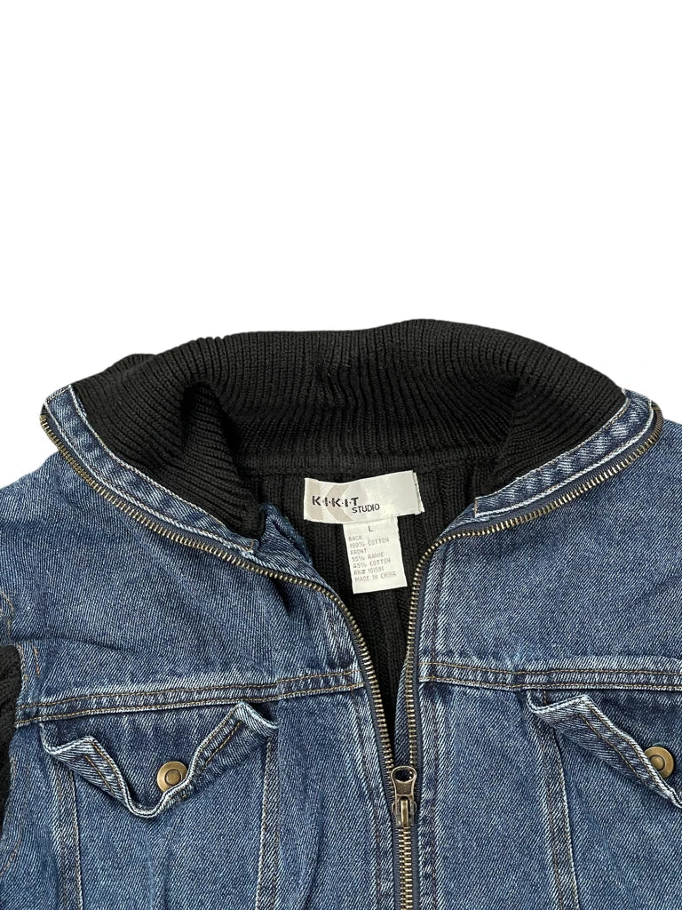 KiKit Studio Black Knit Sweater with Denim Front (L)