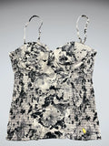 Beige black baroque print top (M)