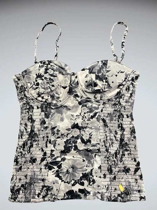 Beige black baroque print top (M)