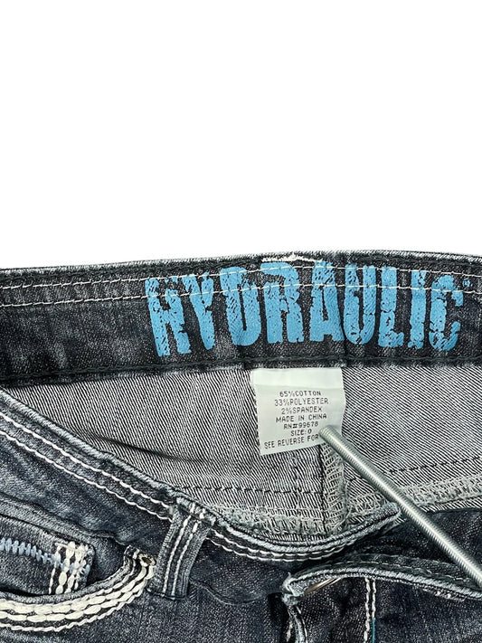 Hydraulic Dark Wash Embroidered Pocket Hotpants (S)