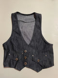 Dark Wash Denim Vest Star Button Accents Grunge Western (S)