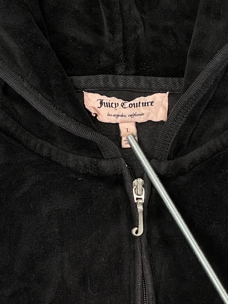 Black Juicy Couture Velour Hoodie with Chain-Trim JC Logo (L)