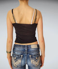 Sleek Y2K Snake Print Mesh Camisole Top Black Gold (M)