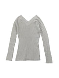 Grey Shimmer V-Cut Knit Sweater (S)