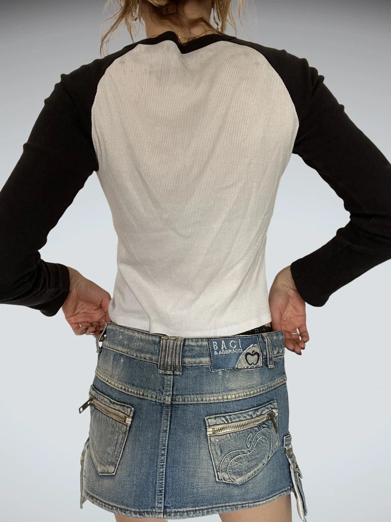 Blue Denim Skirt with Bags