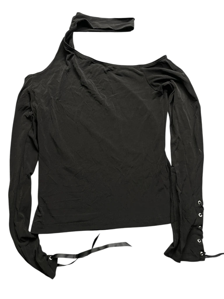 Black Asymmetric Lace-Up Sleeve Top (L)