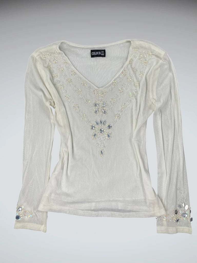 Beige Shimmer Stone Detail Vintage Top (S)