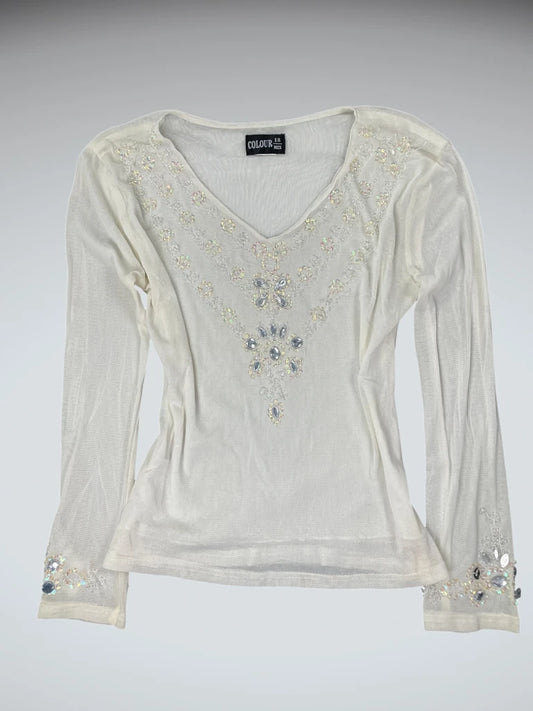 Beige Shimmer Stone Detail Vintage Top (S)