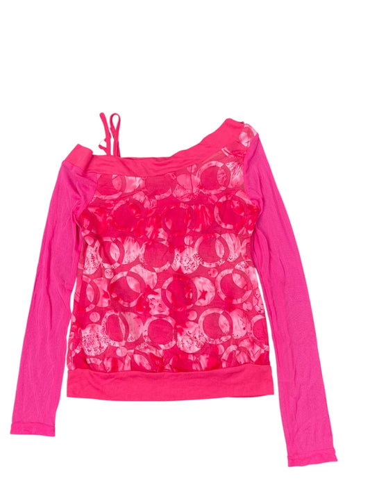 Y2K pink rhinestone mesh sheer top (S)