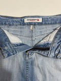 Light Wash Low Rise Denim Mini Skirt Distressed Aesthetic (S)