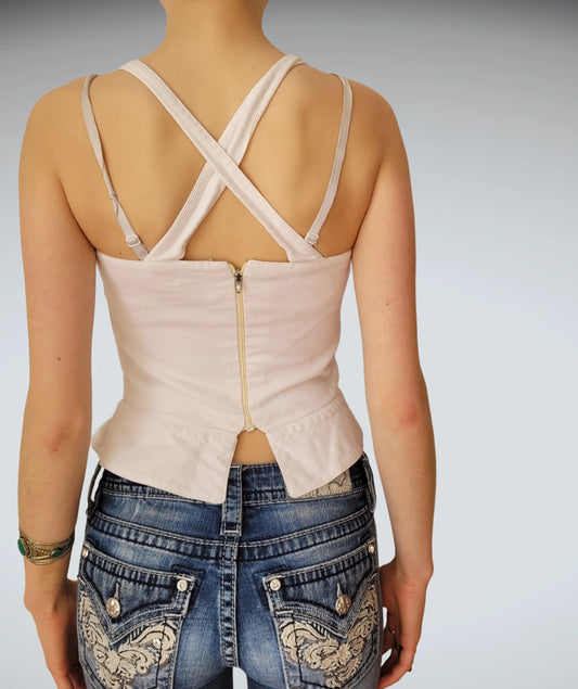 White Structured Corset Peplum Top (S)