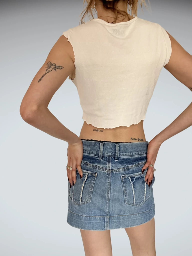 Blue Denim Skirt with Patch