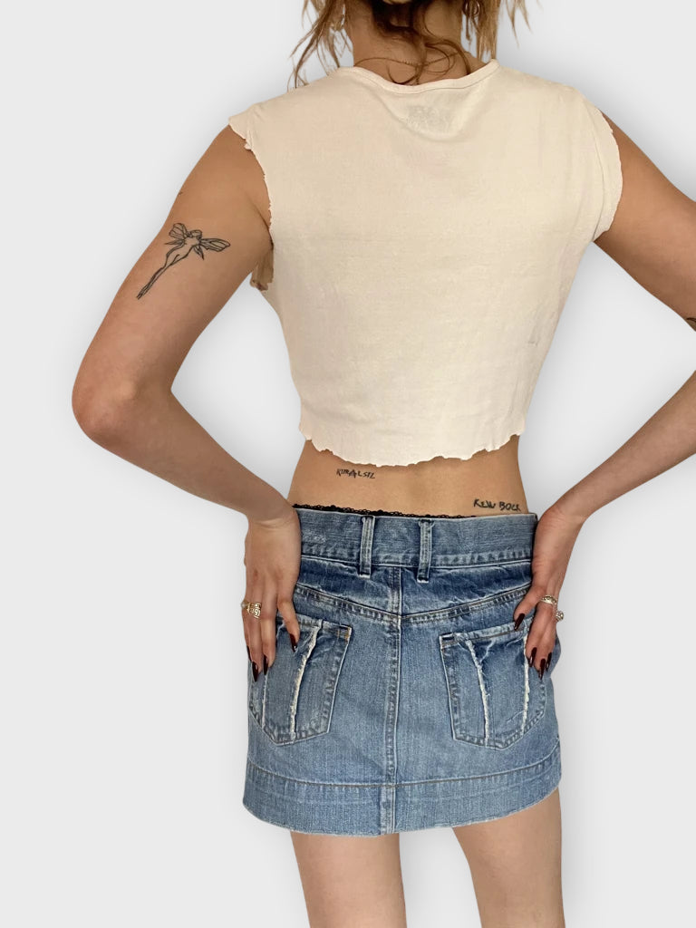 Blue Denim Skirt with Patch (S)