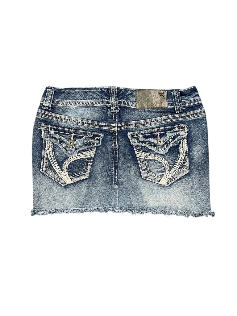 Arya Frayed Hem Faded Denim Mini Skirt (S)