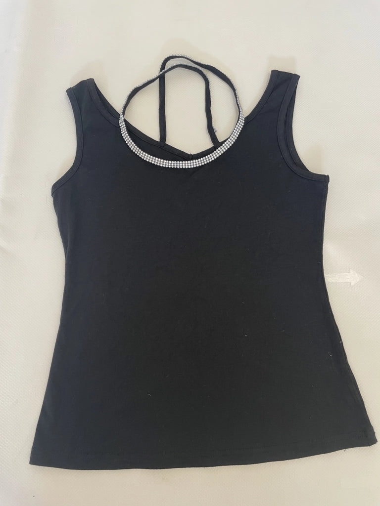 Black Rhinestone Trim Tank Top (M)