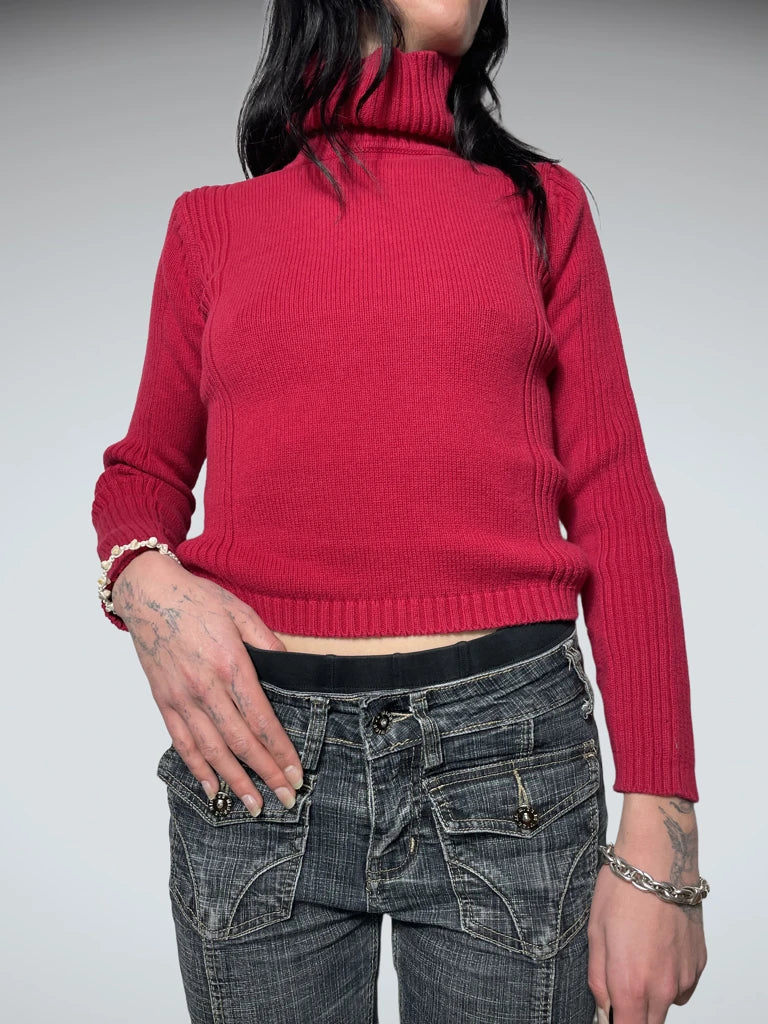 red jumper turtle neck