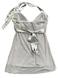Silver Satin Halterneck Pleated Party Top (S)