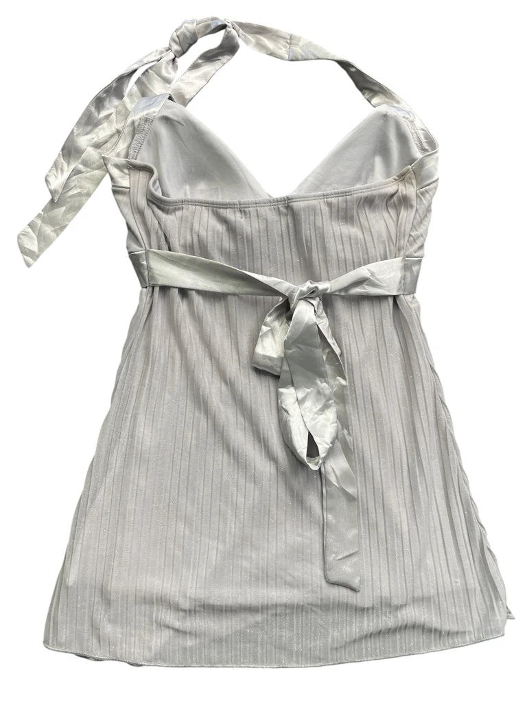 Silver Satin Halterneck Pleated Party Top (S)